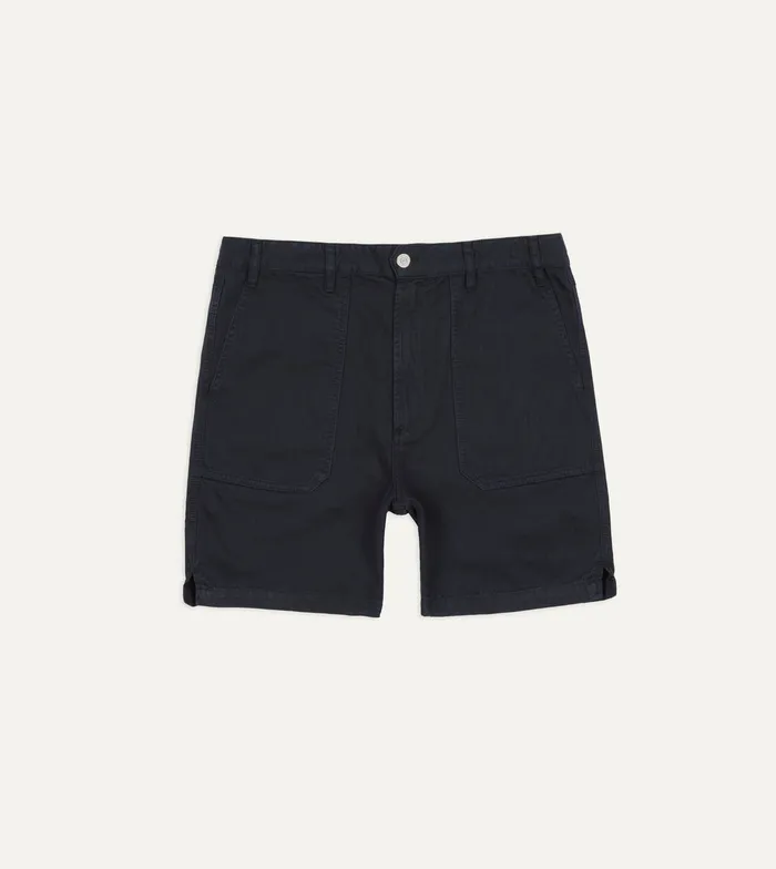 Drake039s Navy Herringbone Cotton Fatigue Shorts Men Shorts