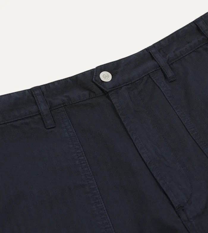 Drake039s Navy Herringbone Cotton Fatigue Shorts Men Shorts