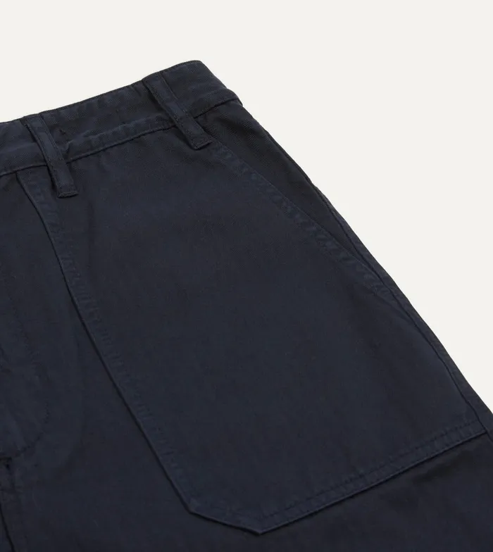 Drake039s Navy Herringbone Cotton Fatigue Shorts Men Shorts