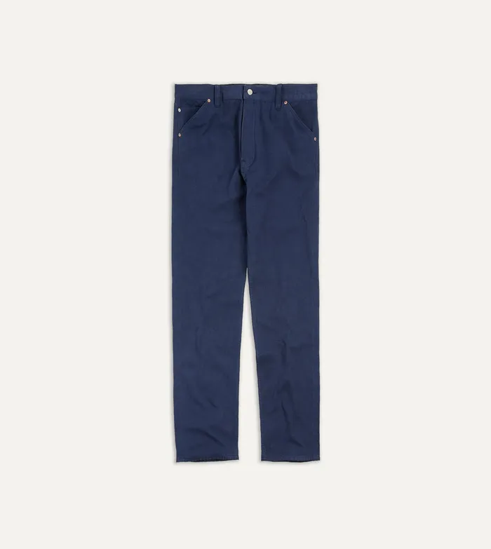Drake039s Navy Lightweight Cotton Canvas FivePocket Jeans Men Trousers