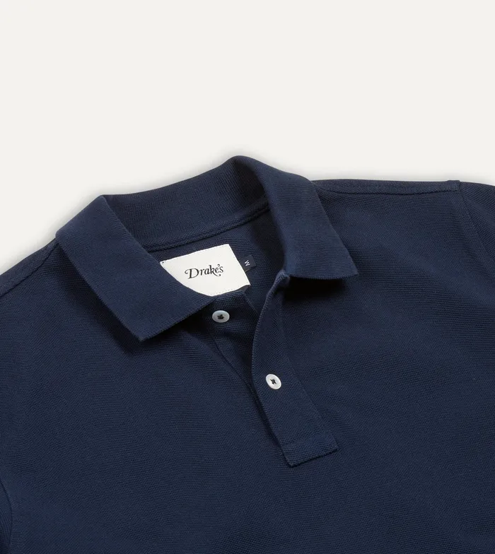 Drake039s Navy Piqu Cotton Polo Shirt Men Polos and Sweatshirts