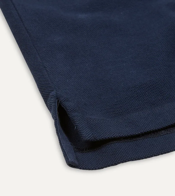 Drake039s Navy Piqu Cotton Polo Shirt Men Polos and Sweatshirts