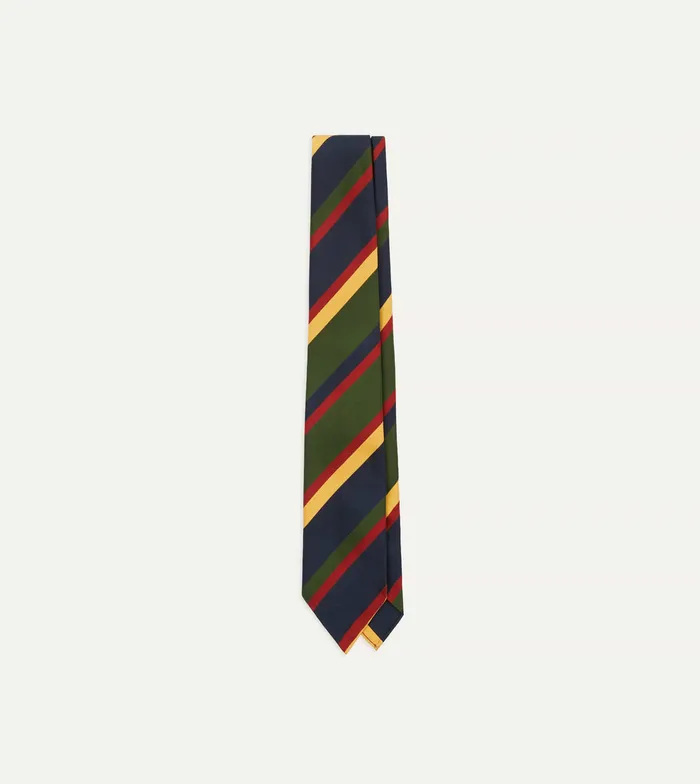 Drake039s Navy Red Green And Yellow Stripe Silk Self Tipped Tie Men Striped Ties
