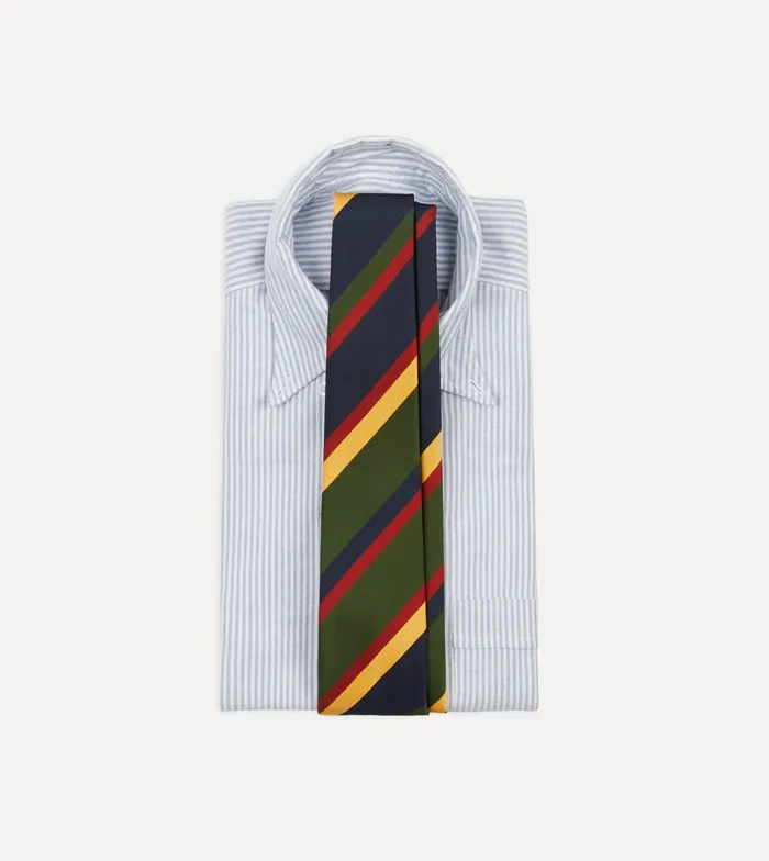 Drake039s Navy Red Green And Yellow Stripe Silk Self Tipped Tie Men Striped Ties