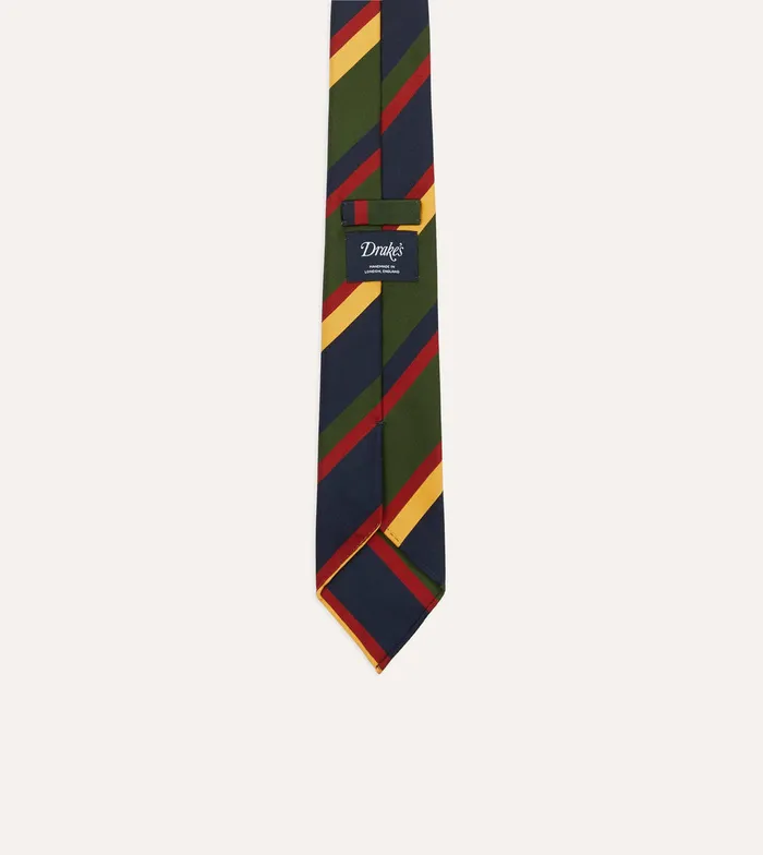 Drake039s Navy Red Green And Yellow Stripe Silk Self Tipped Tie Men Striped Ties