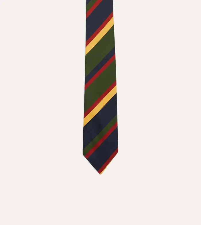 Drake039s Navy Red Green And Yellow Stripe Silk Self Tipped Tie Men Striped Ties