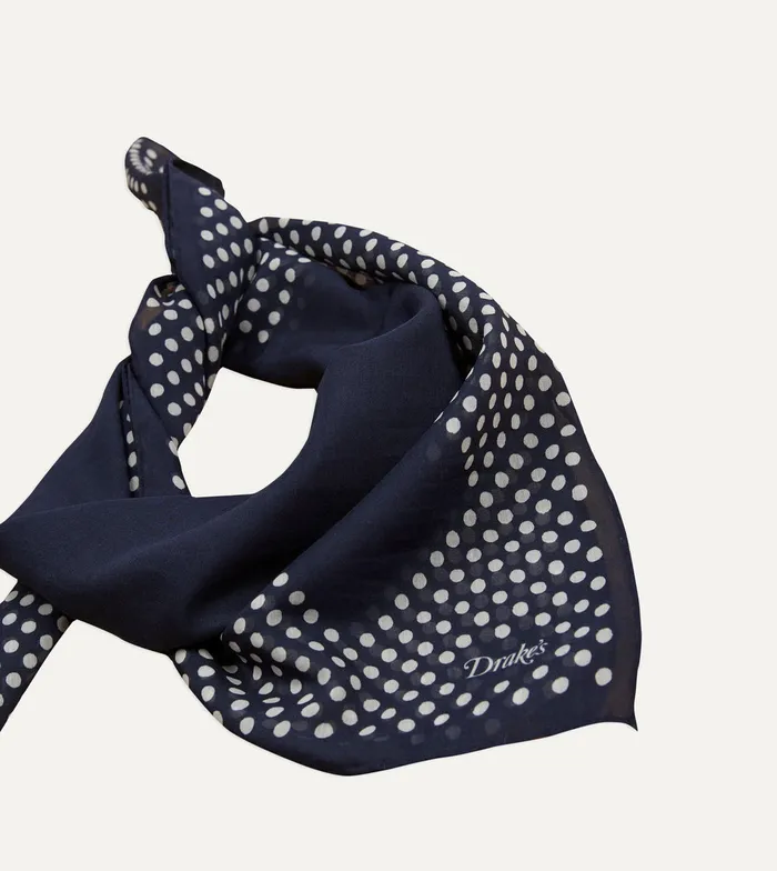Drake039s Navy Spots Border Print SilkCotton Bandana Men Bandanas