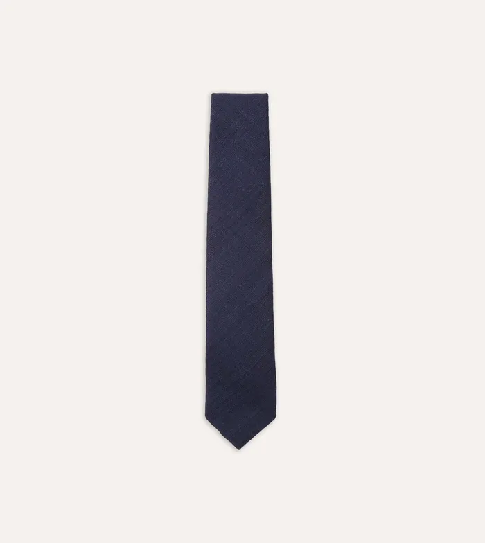 Drake039s Navy Tussah Hand Rolled Silk Tie Men Plain Ties