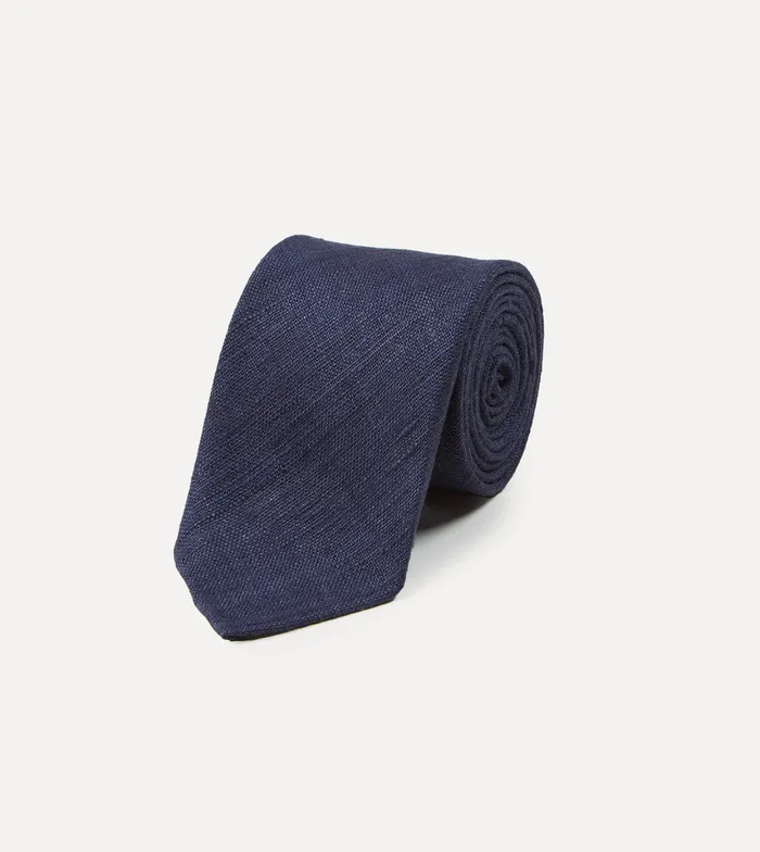 Drake039s Navy Tussah Hand Rolled Silk Tie Men Plain Ties