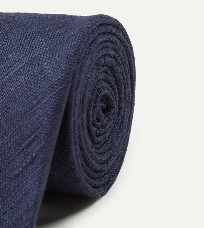 Drake039s Navy Tussah Hand Rolled Silk Tie Men Plain Ties