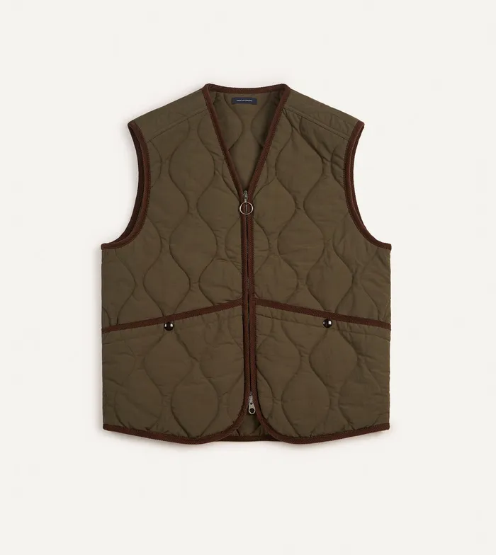 Drake039s Olive Quilted Nylon Zip Vest Men Coats and Jackets