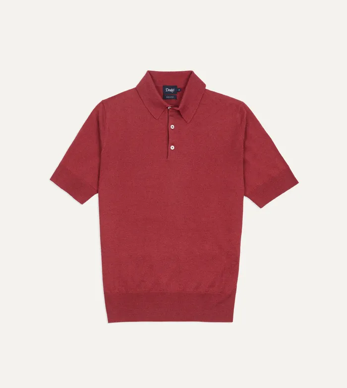 Drake039s Pink Knitted LinenCotton ShortSleeve Polo Shirt Men Knitwear