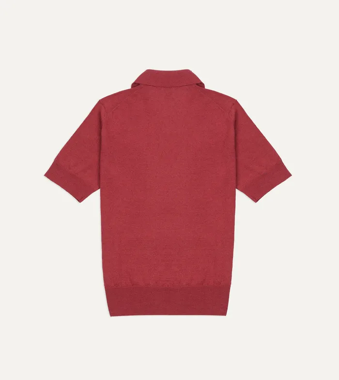 Drake039s Pink Knitted LinenCotton ShortSleeve Polo Shirt Men Knitwear