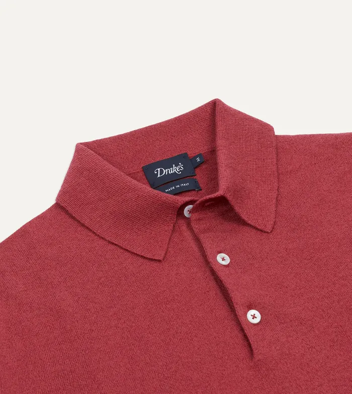 Drake039s Pink Knitted LinenCotton ShortSleeve Polo Shirt Men Knitwear