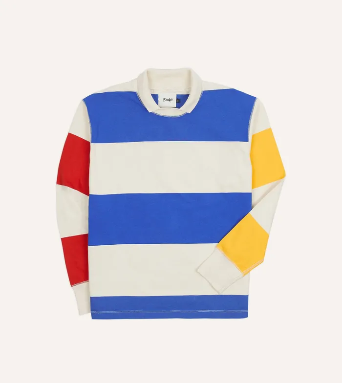 Drake039s Primary Block Stripe Mock Collar LongSleeve Jersey Men Polos and Sweatshirts