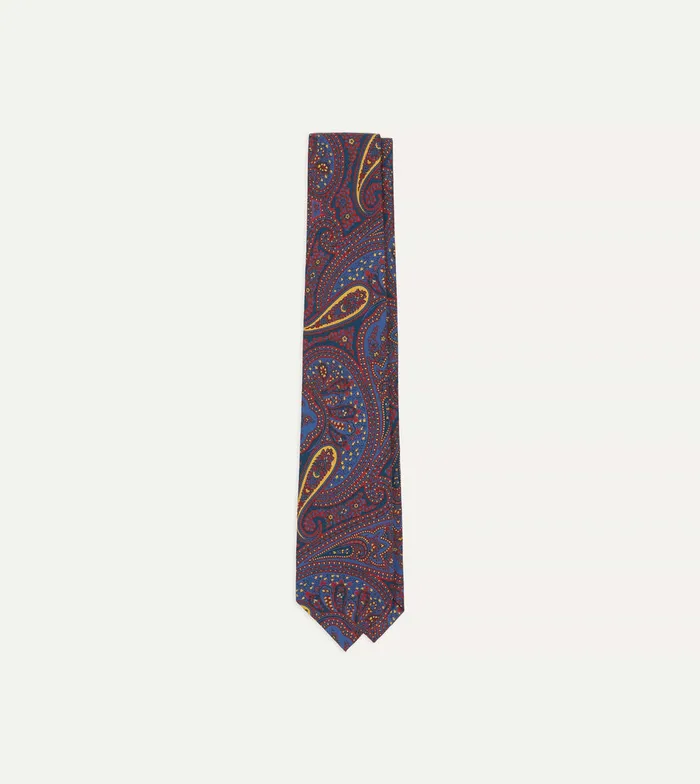 Drake039s Red And Blue Large Paisley Print Madder Silk Self Tipped Tie Men Patterned Ties