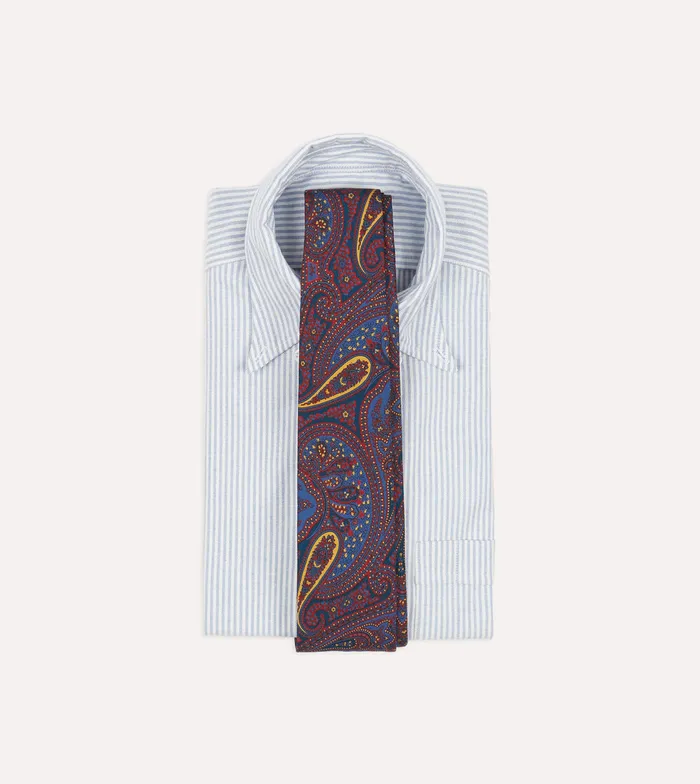 Drake039s Red And Blue Large Paisley Print Madder Silk Self Tipped Tie Men Patterned Ties