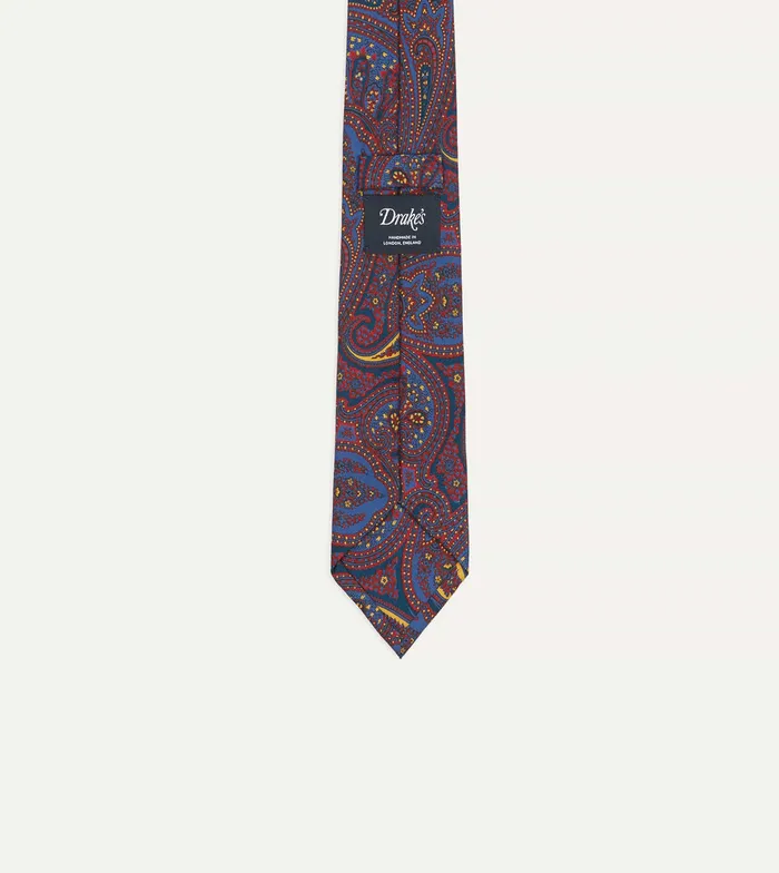 Drake039s Red And Blue Large Paisley Print Madder Silk Self Tipped Tie Men Patterned Ties