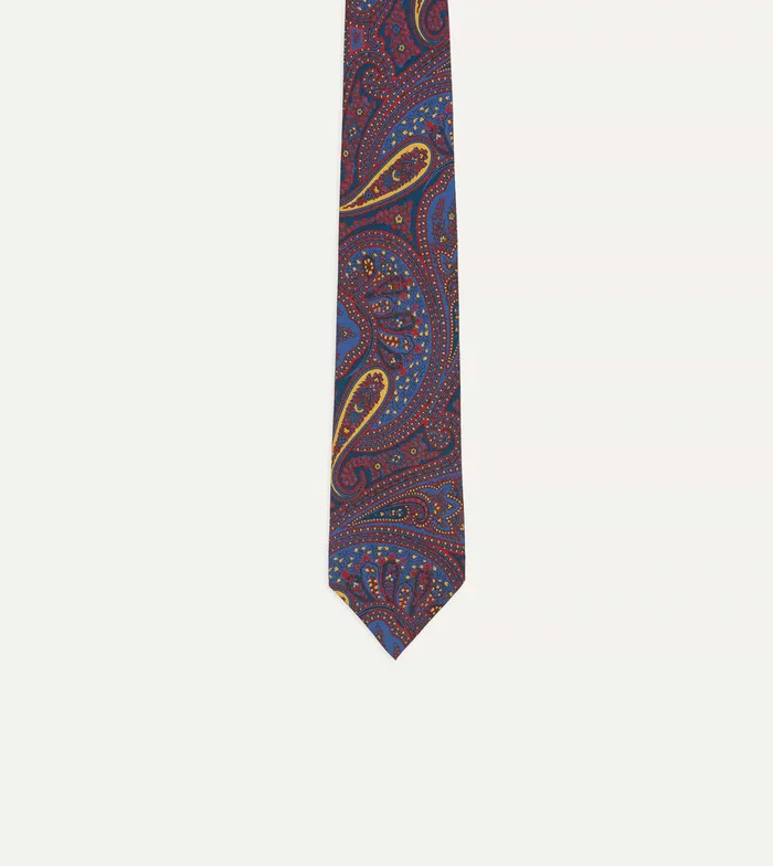Drake039s Red And Blue Large Paisley Print Madder Silk Self Tipped Tie Men Patterned Ties