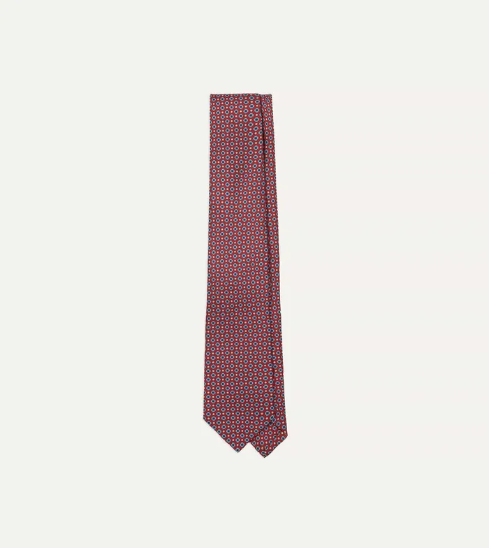 Drake039s Red And Blue Small Geometric Paisley Print Silk Self Tipped Tie Men Patterned Ties
