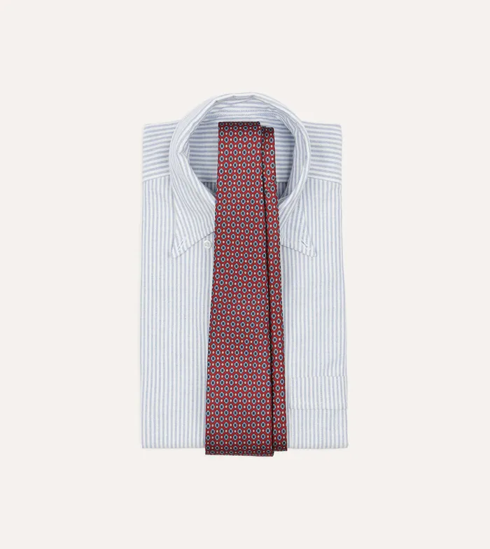 Drake039s Red And Blue Small Geometric Paisley Print Silk Self Tipped Tie Men Patterned Ties
