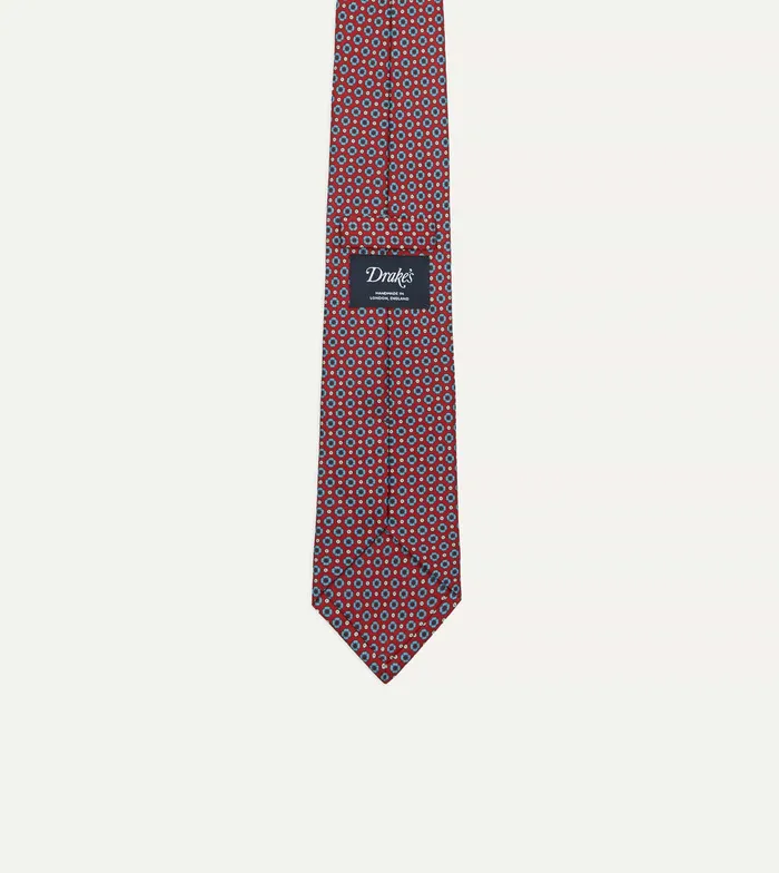Drake039s Red And Blue Small Geometric Paisley Print Silk Self Tipped Tie Men Patterned Ties