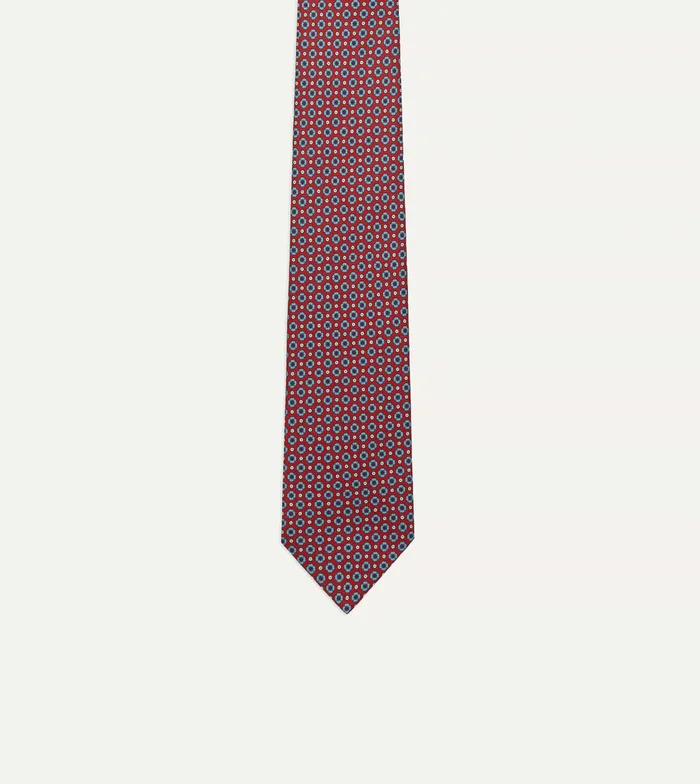 Drake039s Red And Blue Small Geometric Paisley Print Silk Self Tipped Tie Men Patterned Ties