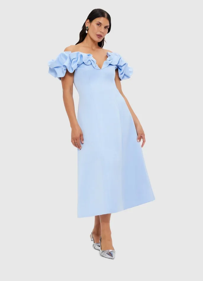 Dresses and Jumpsuits Women LEO LIN Annie Off Shoulder Frill Midi Dress 8211 Sky Blue