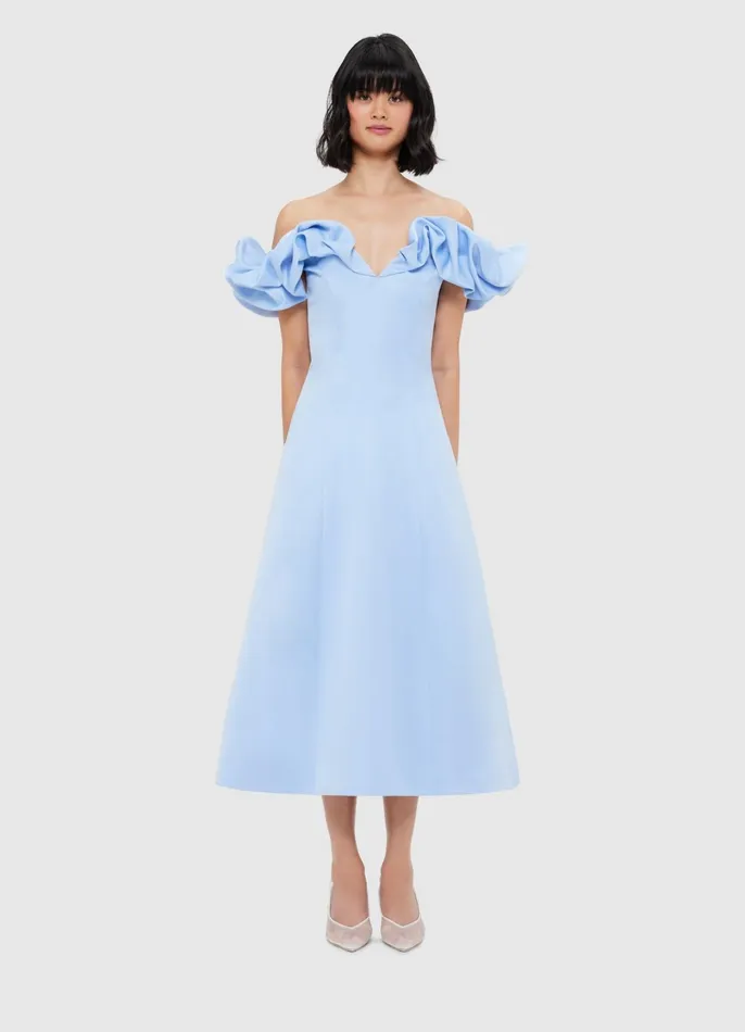 Dresses and Jumpsuits Women LEO LIN Annie Off Shoulder Frill Midi Dress 8211 Sky Blue
