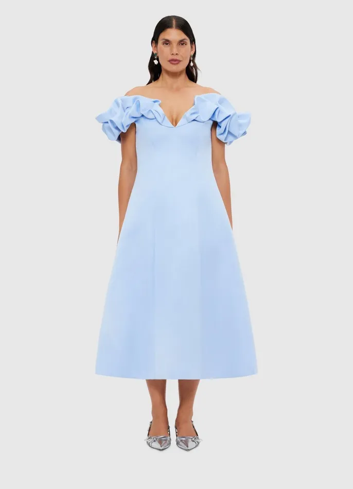 Dresses and Jumpsuits Women LEO LIN Annie Off Shoulder Frill Midi Dress 8211 Sky Blue