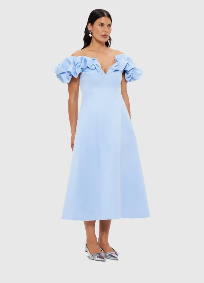 Dresses and Jumpsuits Women LEO LIN Annie Off Shoulder Frill Midi Dress 8211 Sky Blue