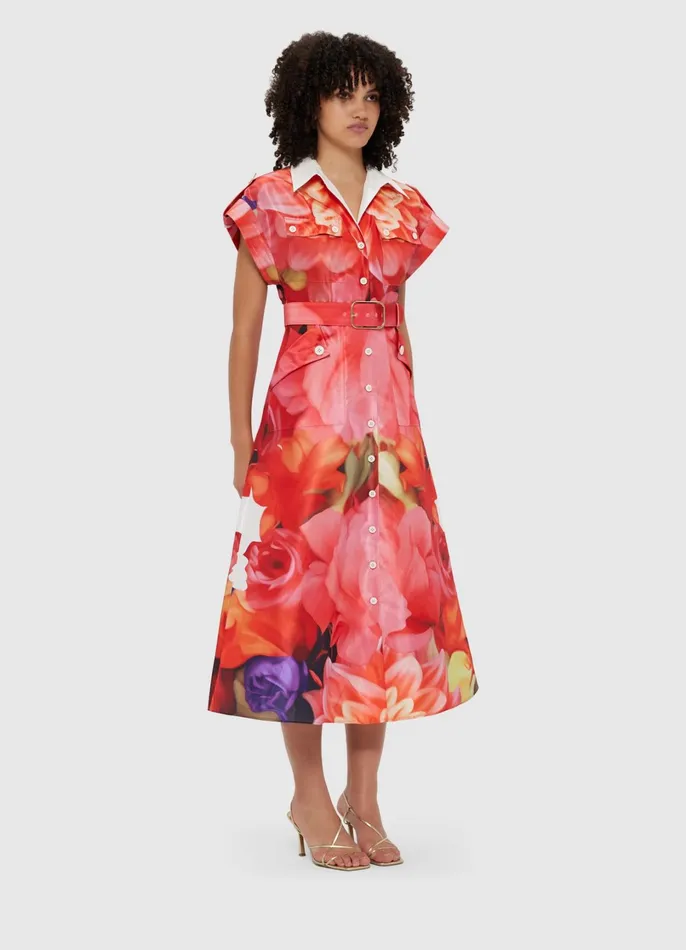 Dresses and Jumpsuits Women LEO LIN Audrey Pocket Shirt Midi Dress 8211 Kaleidoscope Print