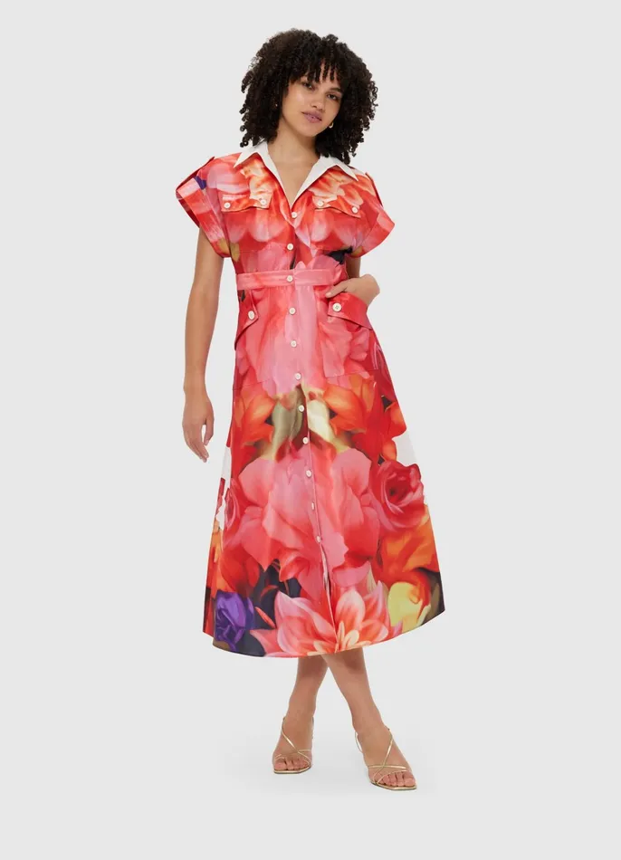 Dresses and Jumpsuits Women LEO LIN Audrey Pocket Shirt Midi Dress 8211 Kaleidoscope Print