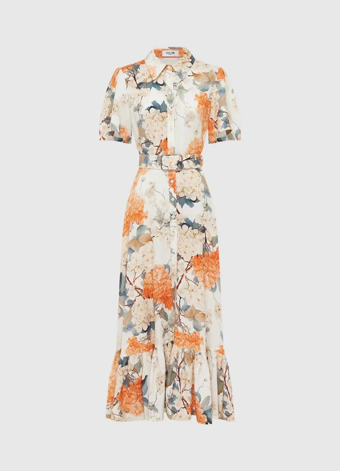 Dresses and Jumpsuits Women LEO LIN Bianca Short Sleeve Midi Dress 8211 Hydrangea Print In Vanilla Dresses and Jumpsuits Women LEO LIN Bianca Short Sleeve Midi Dress 8211 Hydrangea Print In Vanilla