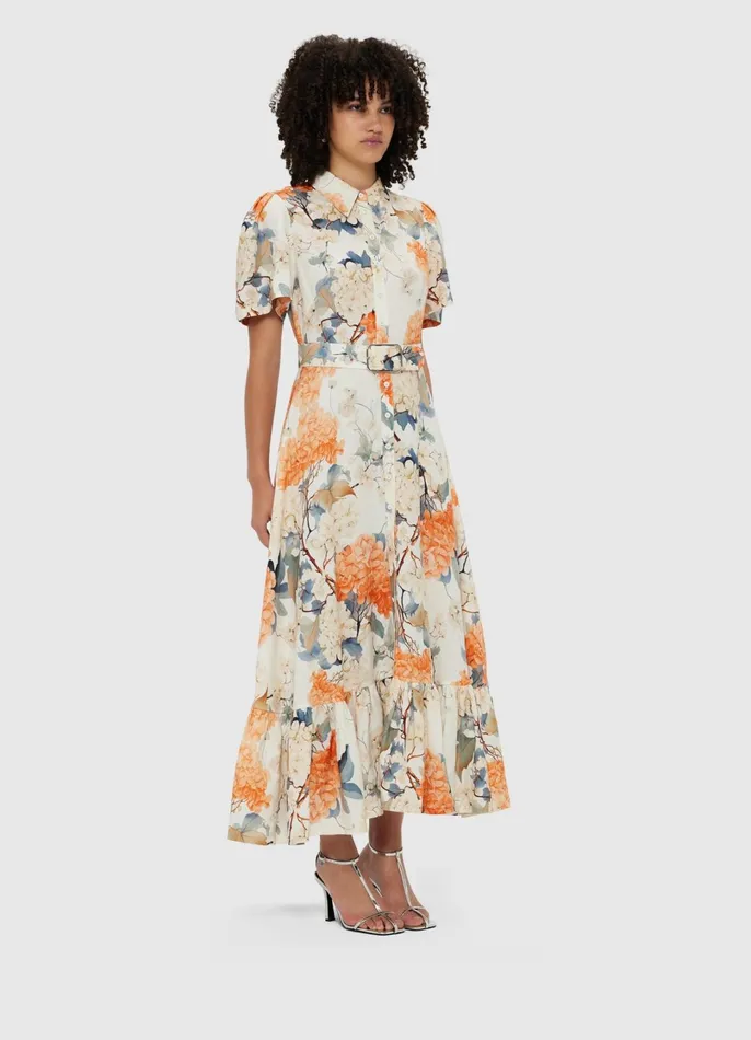 Dresses and Jumpsuits Women LEO LIN Bianca Short Sleeve Midi Dress 8211 Hydrangea Print In Vanilla