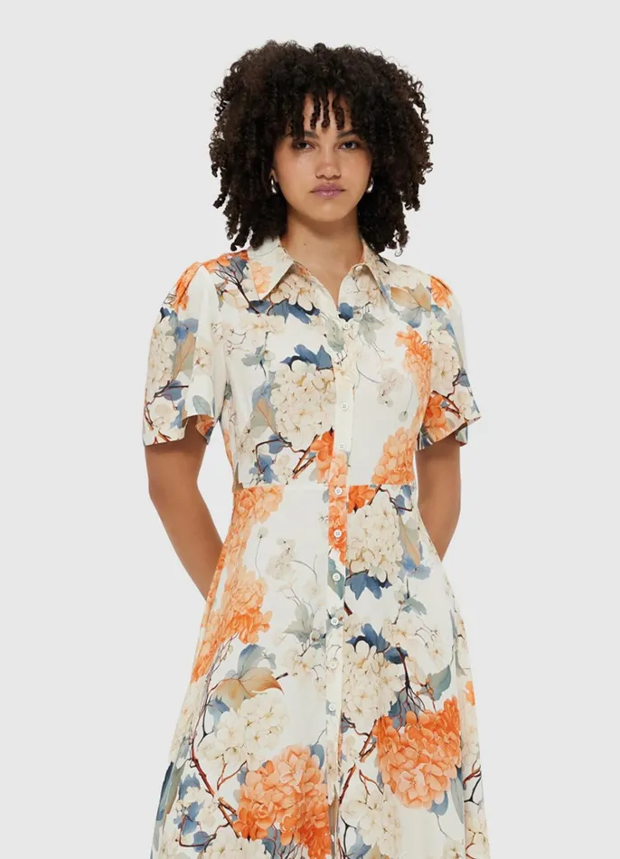 Dresses and Jumpsuits Women LEO LIN Bianca Short Sleeve Midi Dress 8211 Hydrangea Print In Vanilla