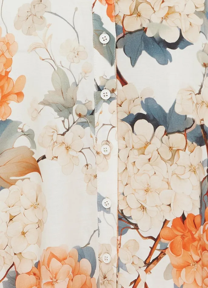 Dresses and Jumpsuits Women LEO LIN Bianca Short Sleeve Midi Dress 8211 Hydrangea Print In Vanilla