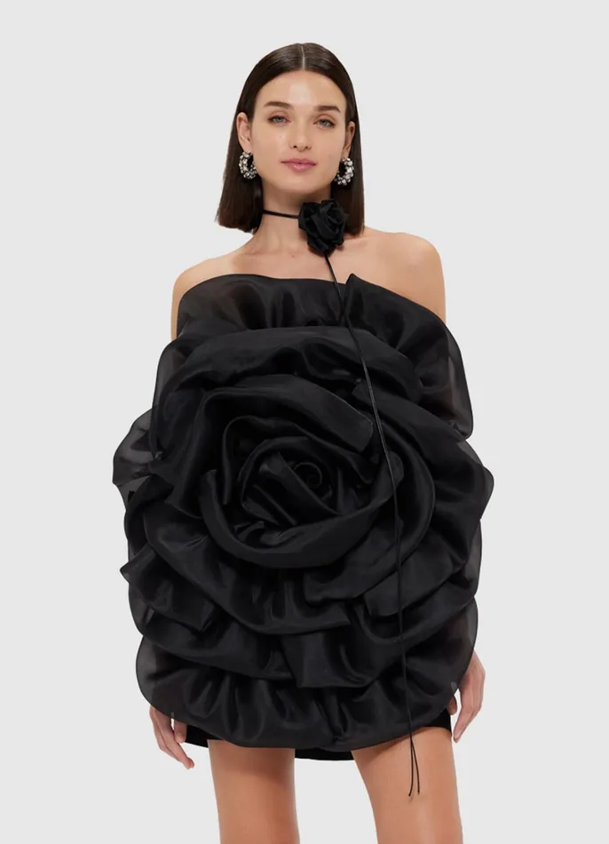 Dresses and Jumpsuits Women LEO LIN Bloom Rose Mini Dress 8211 Ebony