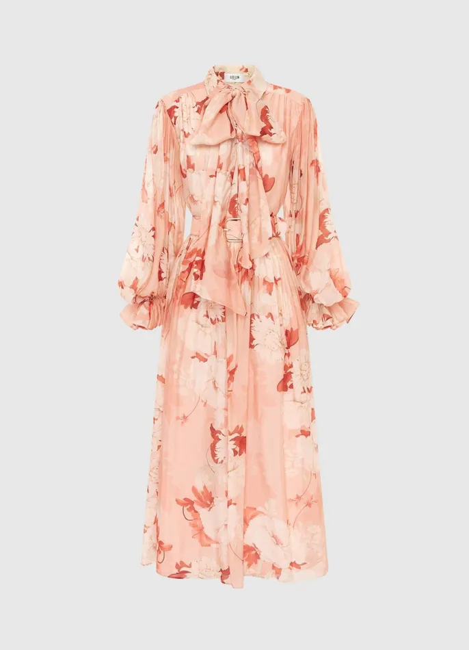 Dresses and Jumpsuits Women LEO LIN Cassie Tie Neck Midi Dress 8211 Peony Print