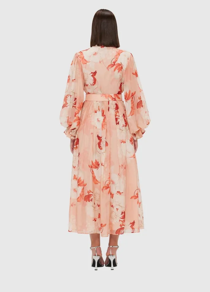 Dresses and Jumpsuits Women LEO LIN Cassie Tie Neck Midi Dress 8211 Peony Print