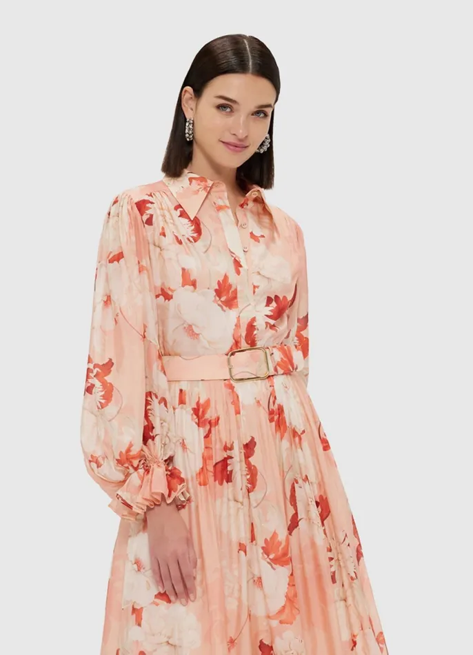Dresses and Jumpsuits Women LEO LIN Cassie Tie Neck Midi Dress 8211 Peony Print