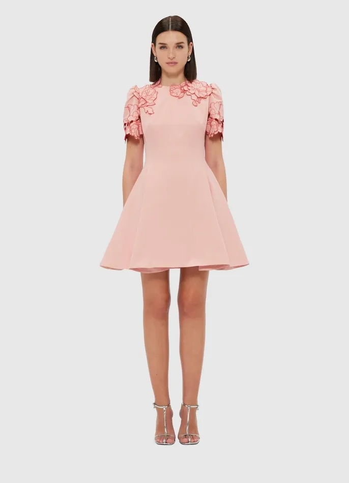 Dresses and Jumpsuits Women LEO LIN Elyse Appliqu Short Sleeve Mini Dress 8211 Light Rose