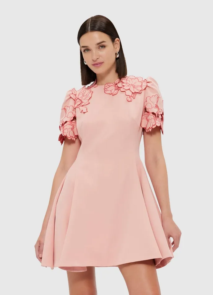 Dresses and Jumpsuits Women LEO LIN Elyse Appliqu Short Sleeve Mini Dress 8211 Light Rose