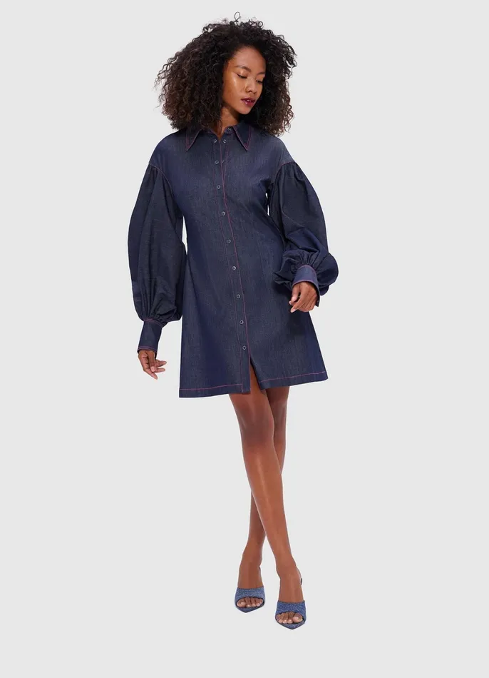 Dresses and Jumpsuits Women LEO LIN Juliana Shirt Denim Mini Dress Indigo