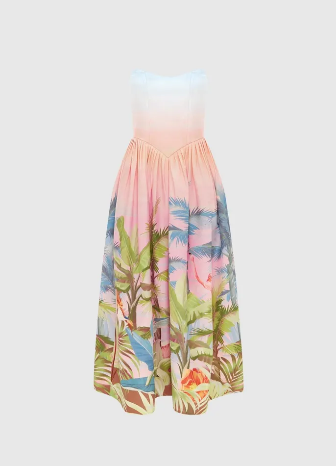 Dresses and Jumpsuits Women LEO LIN Melanie Bustier Midi Dress 8211 Dreamscape Print
