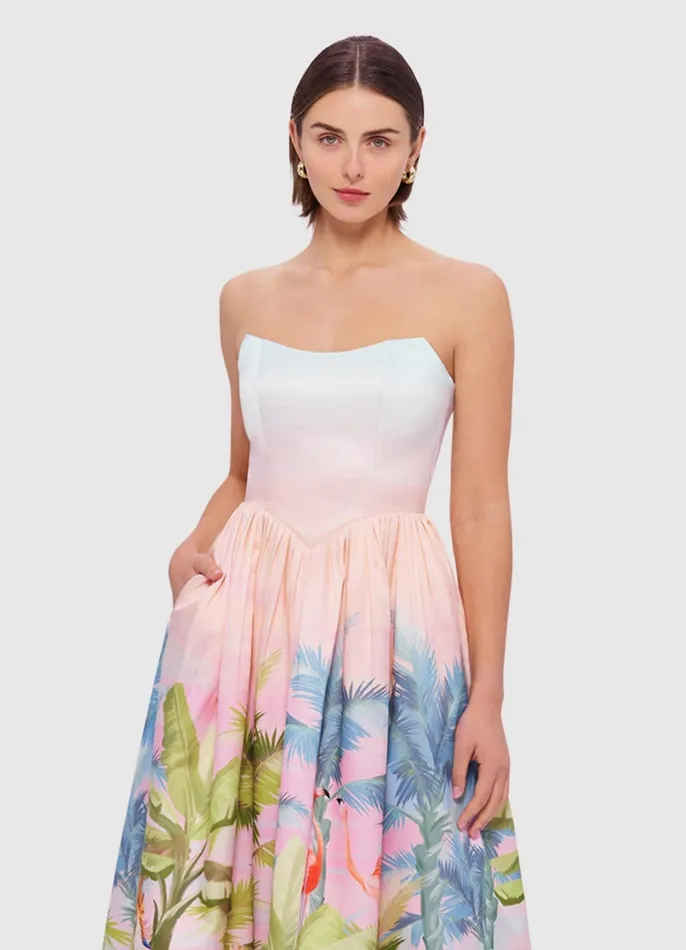 Dresses and Jumpsuits Women LEO LIN Melanie Bustier Midi Dress 8211 Dreamscape Print