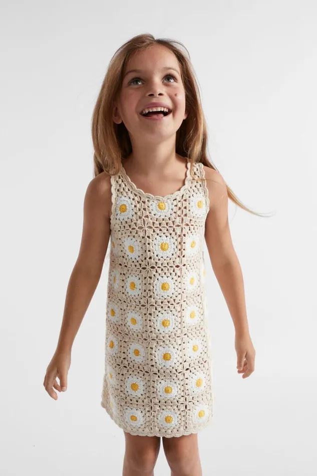 Dresses Girl Seed Heritage Crochet Daisy Dress Sunshine Yellow