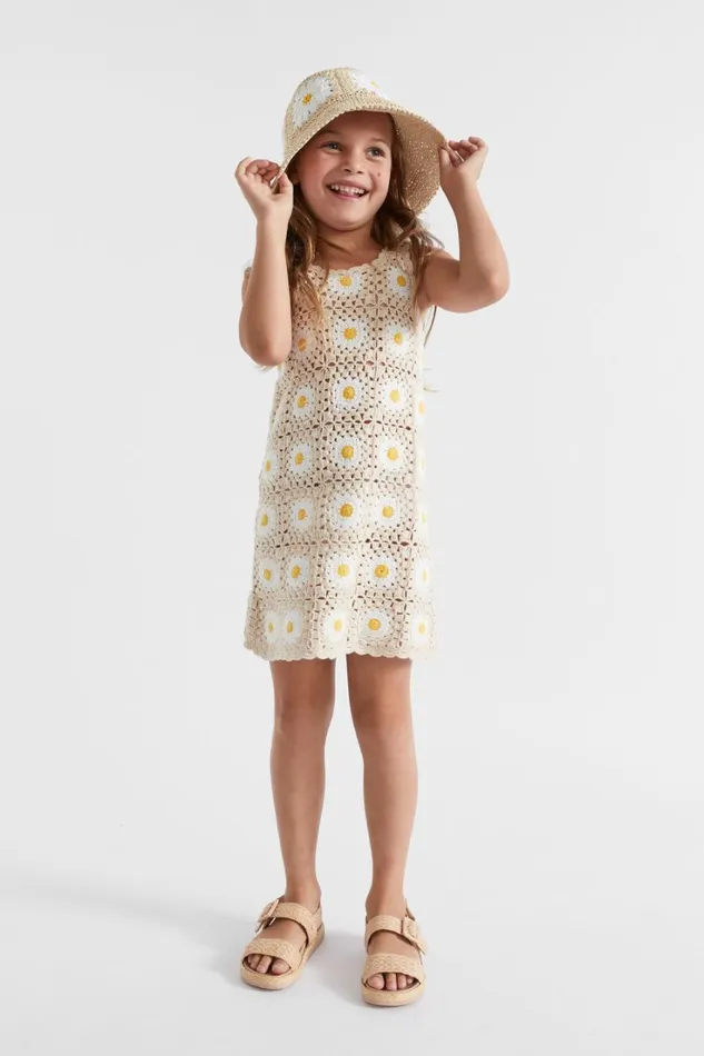 Dresses Girl Seed Heritage Crochet Daisy Dress Sunshine Yellow