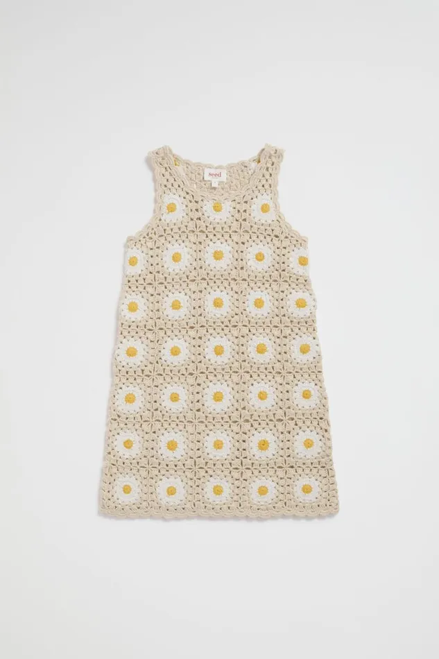 Dresses Girl Seed Heritage Crochet Daisy Dress Sunshine Yellow