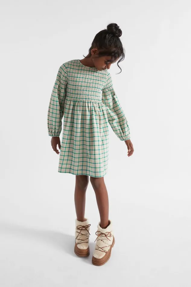 Dresses Girl Seed Heritage Shirred Gingham Dress Pea Green